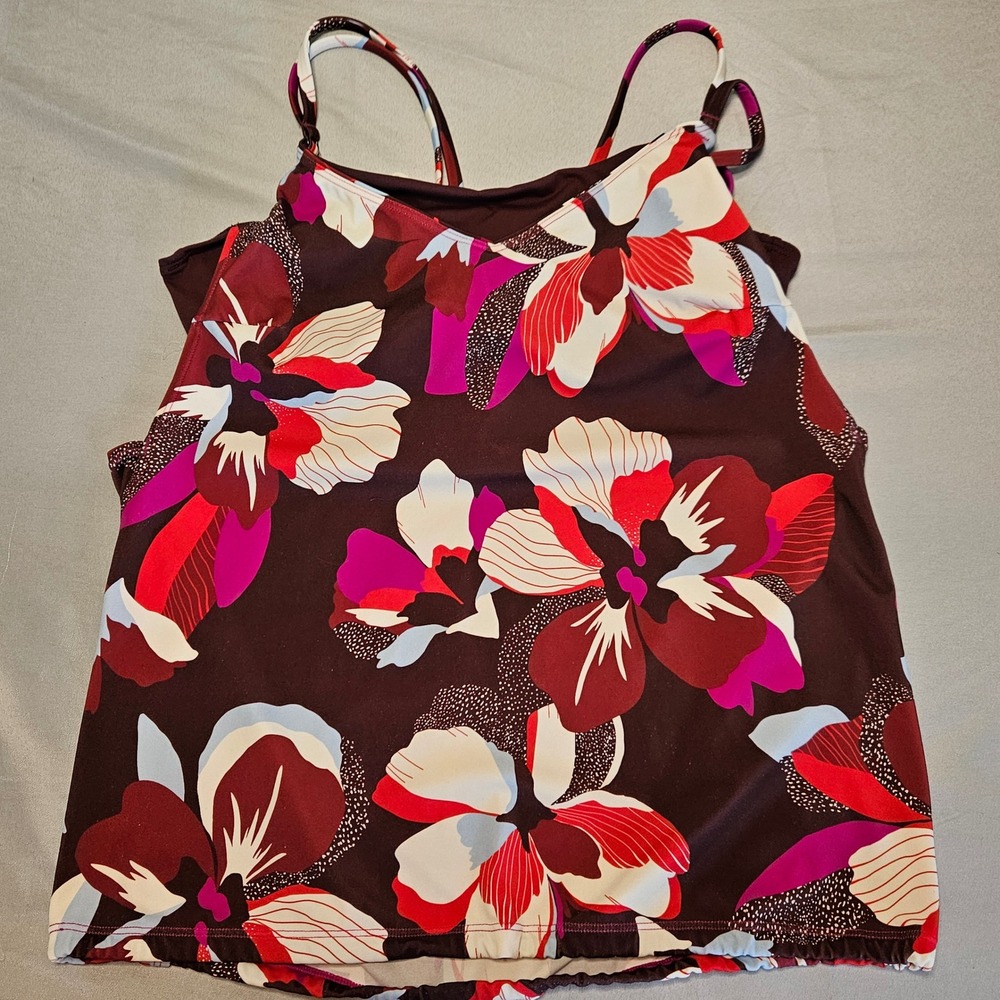 Athleta Seascape Bra Cup Tankini Womens 36B/C Burgundy Floral Swim Top